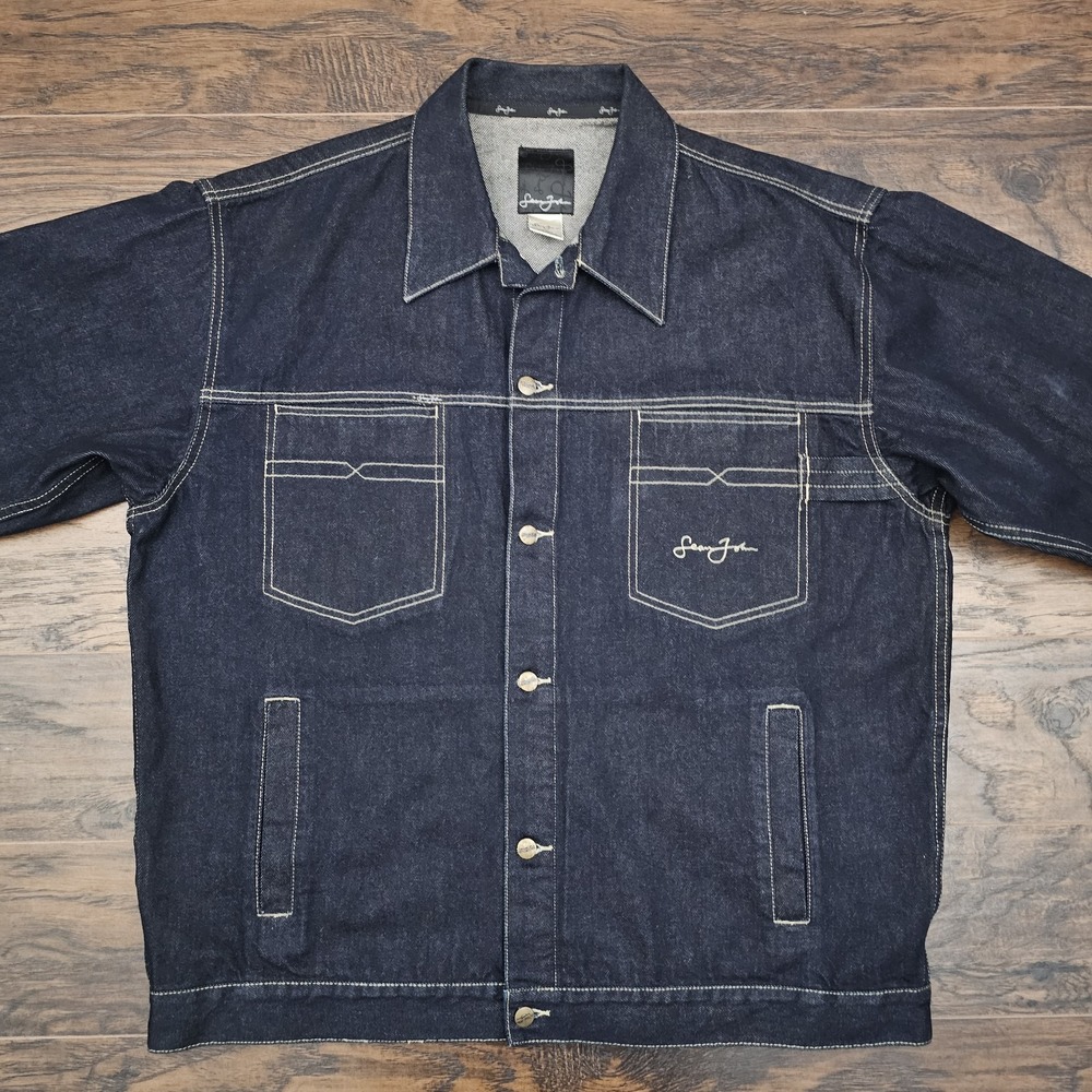 Vintage Y2K Sean‎ John Baggy Denim Jean Jacket Dark Wash Loose Men XXL